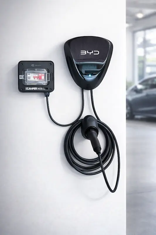Wallbox instalado com cabo organizado e proteção elétrica visível